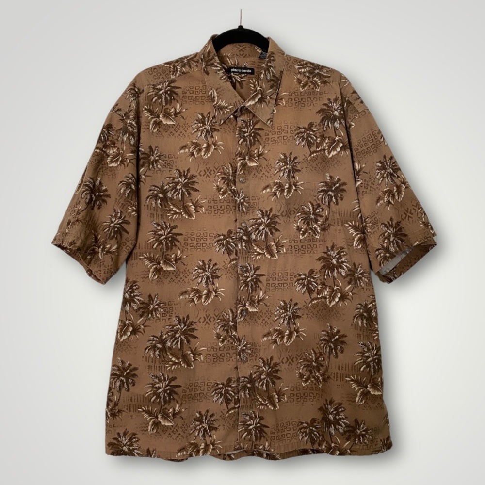 ❗️SOLD❗️Pierre Cardin Brown Palm Trees Aloha/Hawaiian Button Down Shirt
